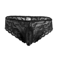 Men's G-Strings ZDHoor Sexy Lace Panties Men Sissy Underwear Bikini Briefs Floral Bulge Pouch Erotic See Through Mesh Gay1867