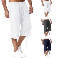 Men's Pants Men's Spring And Summer Cotton Foot Hanging Rope Sports Jogging Loose Casual Beach Vacation Capri