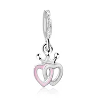 Fit Pandora Charm Bracelet Pink Enamel Double Heart Dangle Silver Enamel Charms Pendant Bead 925 Silver Dangle DIY Jewelry Europea9786848