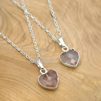 Pendant Necklaces NM15671 10Pcs Sliver Plated Faceted Heart Shaped Chains Strawberry Quartz Clearance 16-20inch