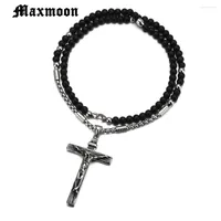 Pendant Necklaces Maxmoon Cross INRI Crucifix Jesus Piece & Necklace Stainless Steel Men Beads Chain Christian Jewelry Gifts Vintage