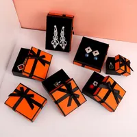 Gift Wrap Jewelry Box Packaging Holder Earrings Necklace Bracelet Container Bow Tie Delicate Orange Style