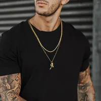 Chains Gold Color Stainless Steel Initial Letter A-Z Necklaces Set For Men With Rope Snake Curb Figaro Box Wheat Chain Neck Collar
