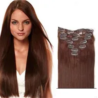 #33 Extensiones Natural 100% Human Hair Clip In Hair Extensions 22 Inches Brazilian straight Clip Ins232Z