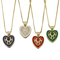 Chains Engraved CZ Stone Heart Necklace Woman Bohemian Jewelry Gift Gold Color Enamel Bubble Locket Summber Collares Aesthetic