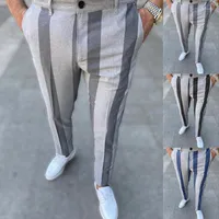 Men's Pants Men's Fashion Spring Atutumn Stripe Patchwork Business Casual Slim Fit Full Length Male Trousers Clothing