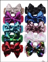 Headbands Hair Jewelry Glitter DoubleSide Sequin Bows Bow Head Wrap Turban Knitted Headband For Kids Party Accessories Drop Deliv5338586