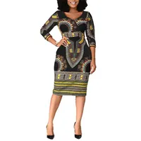 Womens Plus Size Dresses Casual African Ladies Elegant Wrist High Waist V Neck Vintage For Work Office Business Fashion Slim Vesti226P