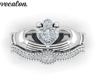 Wedding Rings Vecalon Luxury Lovers Claddagh Ring 1ct 5A Zircon Cz White Gold Filled Engagement Band Set For Women Men4856837