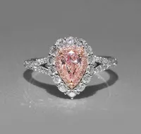 Women Simulation Pink Diamond DropShaped Wedding Ring Cute01889754