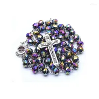 Pendant Necklaces 8 10mm Big Crystal Rosary Long Women Men Cross Necklace Beads Catholic Jewelry