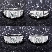 Band Rings Big men&#039;s four claw ring high simulation D color Moissanite platinum plated wedding ring