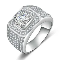 Band Rings Full diamond simulation mosang diamond honeycomb Ring Platinum Plated wide edition men's diamond ring