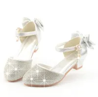 Princess Kids Leather Shoes for Girls dress shoe Glitter Children High Heel Butterfly Knot gold Pink Silver 2202119480516