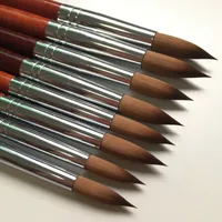 Akryl Nail Art Brush Manicure Tools Kolinsky Hair Wood Round Siz