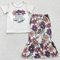 Clothing Sets Boutique Girls Short Sleeve Bell Bottoms Set Milk Silk Spring Baby Girl Clothes Flower Print Kids Outfits
