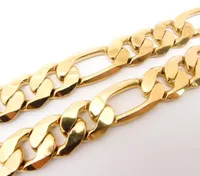 Men039s 18 K Yellow Solid Gold GF Figaro Necklace Chain Link Flat Hammered Wide 12mm 24quot2484121