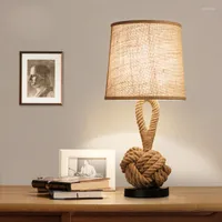 Table Lamps American Creative Lamp Retro Linen Bedside Light Bedroom Study Office El Room Rope Decorative Desk