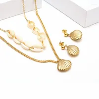 Necklace Earrings Set Summer Beach Women Jewelry Double-layer Accessories Fashion Stainless Steel