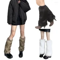 Women Socks Harajuku Shoes Cuffs Leg Warmer Winter Warm Vintage Solid Color Fluffy Faux Fur Boots Cover Thick Calf For Drop