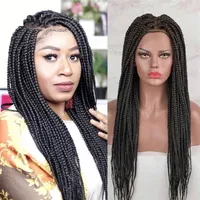 10A Grade African American Braided Lace Front Wig Long Black Box Braid Wig Heat Resistant Cheap Synthetic Braiding Hair Wigs262f