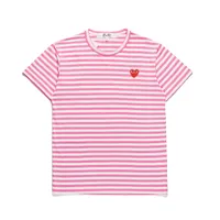 COM Men's T-shirts CDG Play Des Garcons Striped Shirt RED Heart pink White Size XL