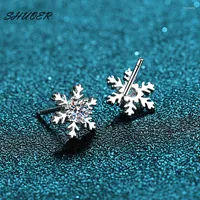 Stud Earrings Girls Platinum Plate 925 Sterling Silver 0.3 Ct Pass Diamond Brilliant Cut D Color Moissanite Snowflake