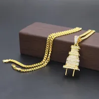 Mens Fashion Hip Hop Necklace Gold Cuban Link Chain Iced Out Plug Pendant Necklaces For Men269Q