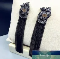 Korean New Luxury Rhinestone Vintage Tassel Drop Earrings For Women Party Jewelry Black Chains Long Dangle Earrings Statement Fact1929307