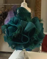2021 Dark Green Luxurious Flower Girl Dresses Ball Gown Sheer Neck Tiers Feather Lilttle Kids Birthday Pageant Weddding Gowns ZJ675633135