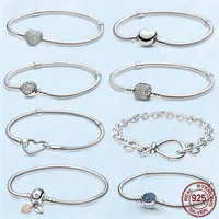 TOP Femme Bracelet 925 Sterling Silver Heart Snake Chain For Women Fit Pandora Charm Beads Jewelry Gift With Original Box233M