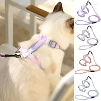 Dog Collars Adjustable Pet Cat Gradient Traction Rope Set Small Racerback Strap Makaron Color Id Tag Y Harness Leads