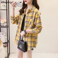 Women's Blouses Plaid Shirts Casual Womens Long Sleeve Loose Lady Checked Tops Chic Korean Style Spring Autumn Turn-down Collar All-match