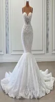 Fancy Pearls Mermaid Wedding Dresses Lace Appliques Spaghetti Straps Bridal Gown Custom Made Sleeveless New Design Wedding Gowns9494343
