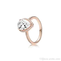 18K Rose Gold Tear drop CZ Diamond RING Original Box for Pandora 925 Sterling Silver Rings Set for Women Wedding Gift Jewelry268A
