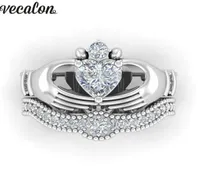 Wedding Rings Vecalon Luxury Lovers Claddagh Ring 1ct 5A Zircon Cz White Gold Filled Engagement Band Set For Women Men6056831