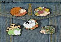 Floral Animals Enamel Pins Custom Hedgehog Cat Frog Mushroom Brooches Lapel Badges Cute Kawaii Jewelry Gift for Kids Friends9953548