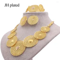 Necklace Earrings Set African Gold Color For Women Bridal Wedding Gifts Wife Party Bracelet Round Ring Ornament