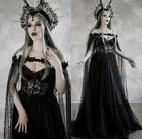 Dark Fairytale Gothic Black Wedding Dress with Cupped Corset Bodice Fantasy A Line Bridal Gowns Medieval Vampire Halloween Wedding2665390