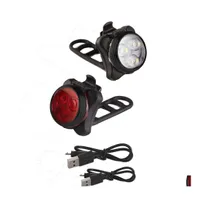 Bike Lights Cycling Bicycle 3 Led Head Front With Usb Rechargeable Tail Clip Light Lamp 11.29 Drop Delivery Sports Outdoors Accessori Dhlls