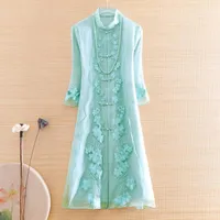 Ethnic Clothing Elegant Lady Outerwear Chinese Style Summer Embroidery Retro Women Vintage Organza Loose Trench Coat Female S-XXL