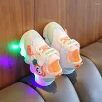 First Walkers Children's Single Mesh Shoes2023 Summer 1-3 Years Old Baby Soft Bottom Toddler Shoes With Lights Hollow Breathable