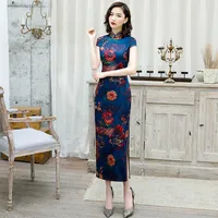 Ethnic Clothing FZSLCYIYI Oversize 4XL Classic Printing Long Cheongsam Dresses Handmade Button Qipao Vintage Chinese Evening Dress