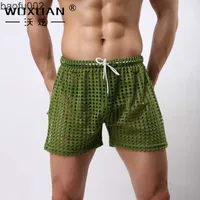 Men's Shorts Men's Sexy Big Mesh Hollow Out Men Leisure Household Transparent Nets Shorts(not include briefs) W0327