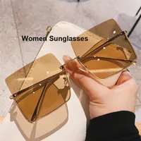2021 sunglasses oversize newest big face metallic trimmed half frame square shape Retro women Eyeglasses243B