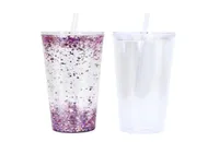24oz double walled snow globe acrylic tumblers with flat lid straw clear plastic drinking beverage cup with hole to fill glitter 16167946