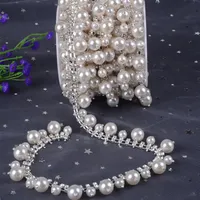 New 1yard pearl tassel tapes glass Crystal flower Clear Glass Rhinestone Bridal Trim Fashion Chain Silver Belt Sash Bags Shoes310B