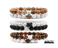 Beaded 2PcsSet Men Tiger Eye Beads Bracelets Classic Natural Lava Stone White And Black Yinyang Couple Bracelet For Women Drop De4006648