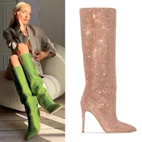 Fashion Designer Boots Ladies High Heels Rhinestone Pointed Toe High Boot