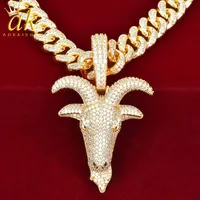 Goat Head Pendant Neckalce Gold Color Material Copper Cubic Zircons Men's Hip Hop Rock Street Jewelry229G
